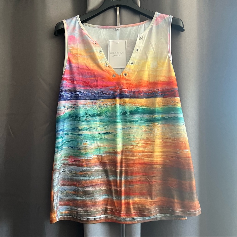 Colorful V-Neck Tank with Grommet Accents